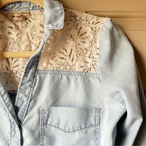 anthropologie • Holding Horses Chambray + Lace Dress • S